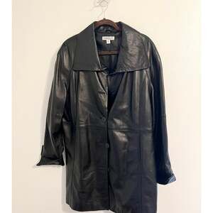 Vintage Coldwater Creek Women's Black Genuine Leather Coat size XL